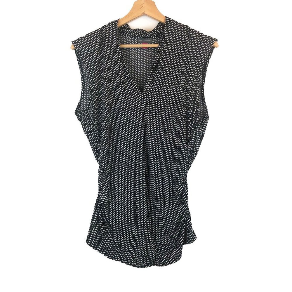 Vince Camuto Black Patterned Ruched Side Sleeveless Blouse L